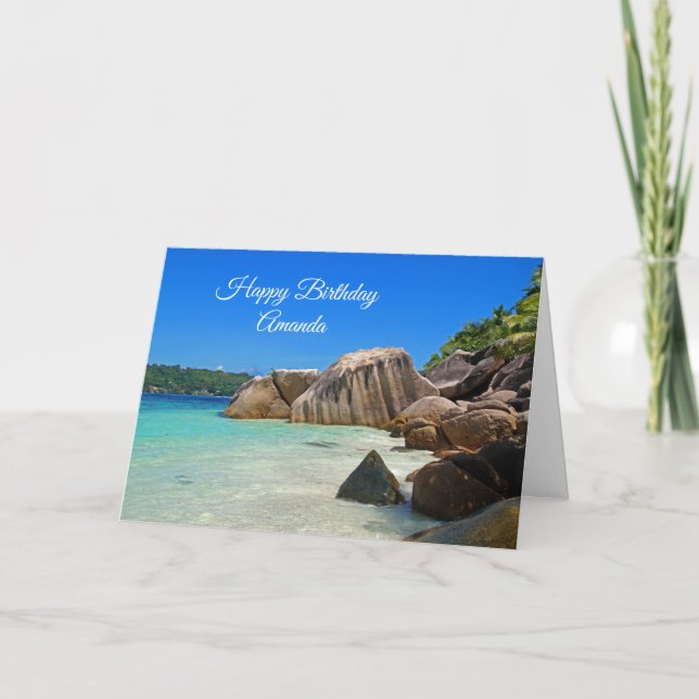 Beautiful Tropical Sea Rocky Coastline Birthday Card (Front)