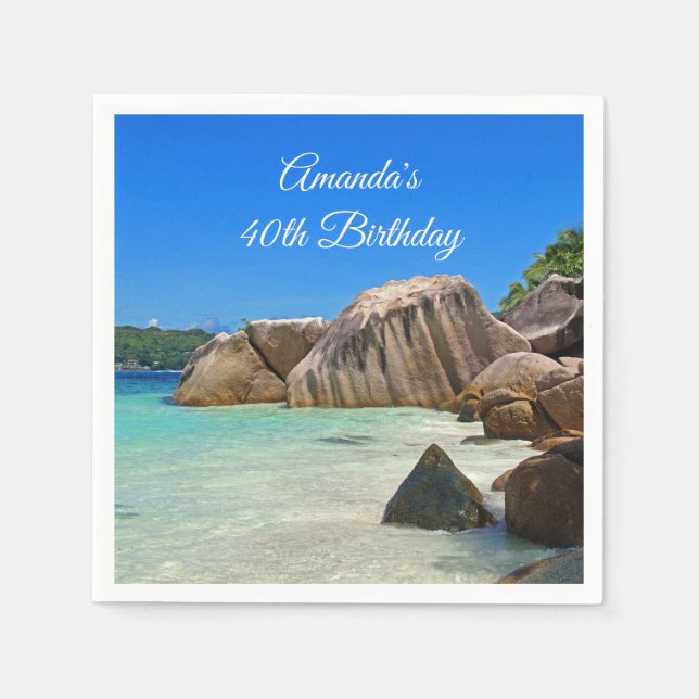 Beautiful Tropical Sea Rocky Coastline Birthday Napkins (Front)