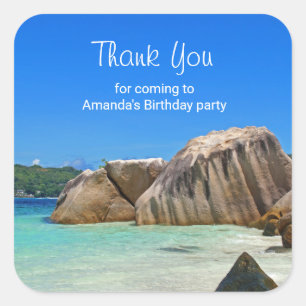 Beautiful Tropical Sea Rocky Coastline Birthday Square Sticker