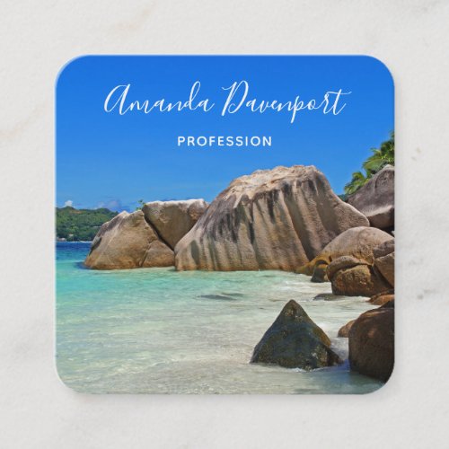 Beautiful Tropical Sea Rocky Coastline Square Business Card