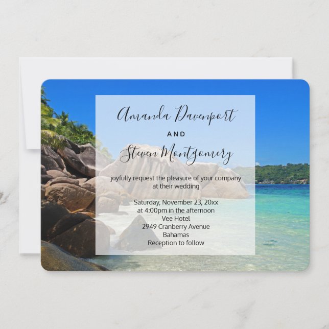 Beautiful Tropical Sea Rocky Coastline Wedding Invitation (Front)