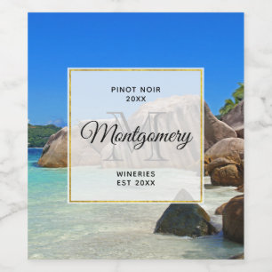 Beautiful Tropical Sea Rocky Coastline Wine Making Wine Label