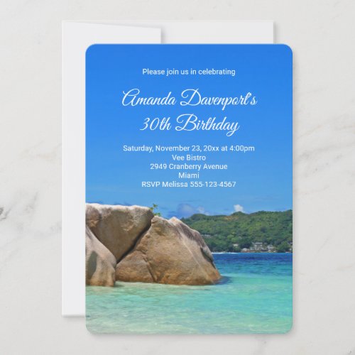 Beautiful Tropical Sea with a Rocky Beach Birthday Invitation