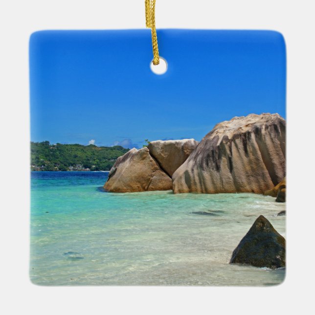 Beautiful Tropical Sea with a Rocky Beach Ceramic Ornament (Front)