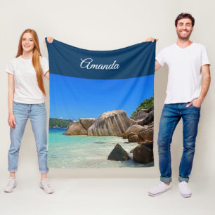 Beautiful Tropical Sea with a Rocky Beach Fleece Blanket