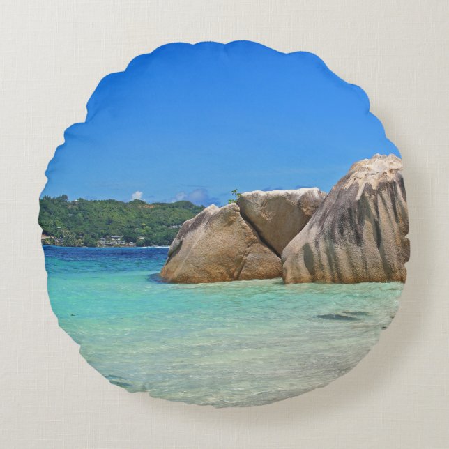 Beautiful Tropical Sea with a Rocky Beach Round Pillow (Front)