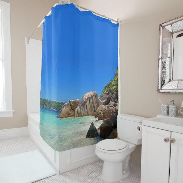 Beautiful Tropical Sea with a Rocky Beach Shower Curtain (In Situ)
