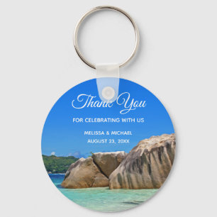 Beautiful Tropical Sea with a Rocky Beach Wedding Keychain