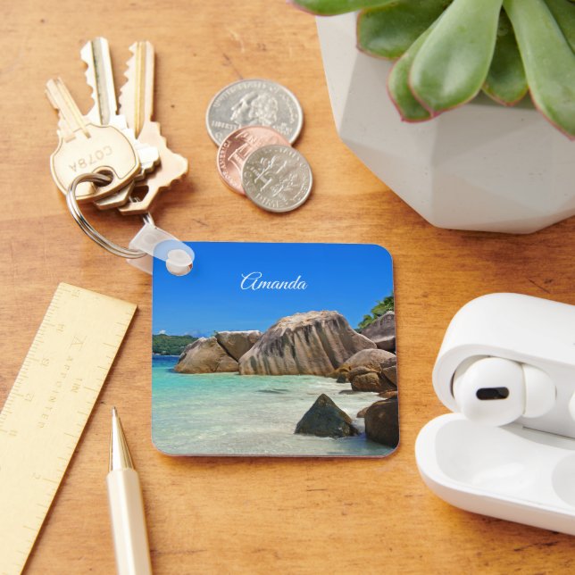 Beautiful Tropical Sea with Rock Covered Coast Keychain (Desk)