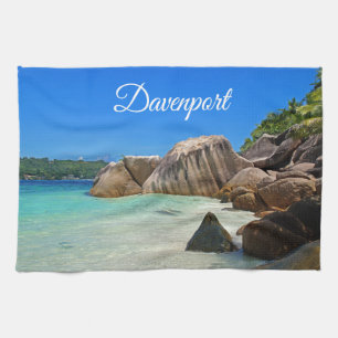 Beautiful Tropical Sea with Rock Covered Coast Kitchen Towel