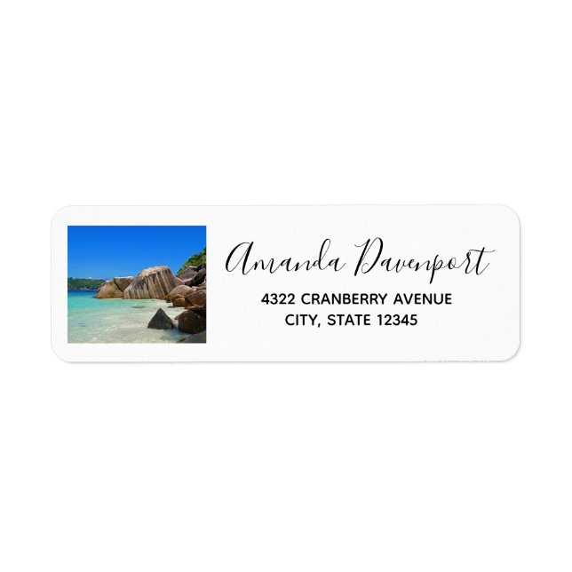 Beautiful Tropical Sea with Rock Covered Coast Label (Front)