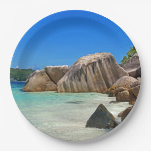 Beautiful Tropical Sea with Rock Covered Coast Paper Plates