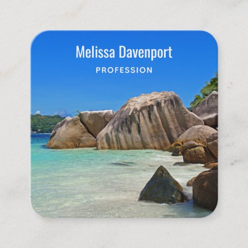 Beautiful Tropical Sea with Rock Covered Coast Square Business Card