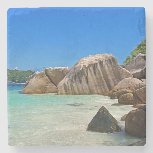 Beautiful Tropical Sea with Rock Covered Coast Stone Coaster (Front)
