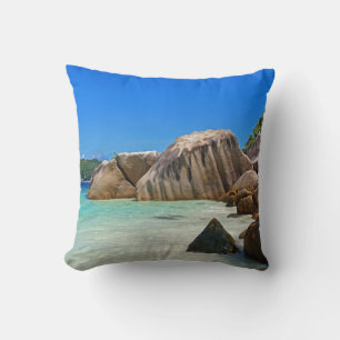 Beautiful Tropical Sea with Rock Covered Coast Throw Pillow