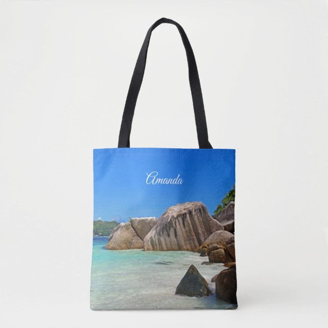 Beautiful Tropical Sea with Rock Covered Coast Tote Bag (Front)