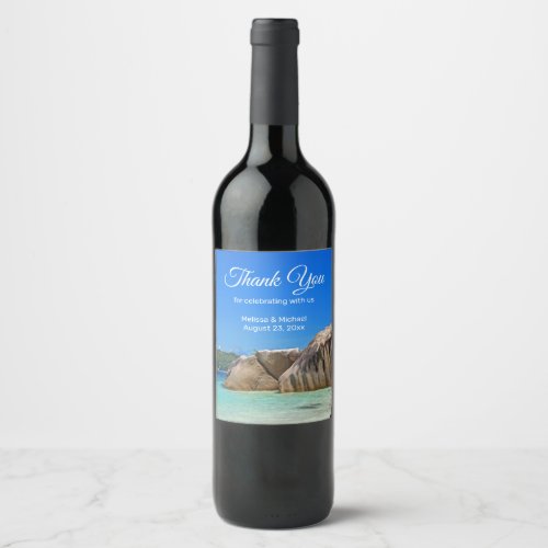 Beautiful Tropical Sea with Rock Covered Coast Wine Label