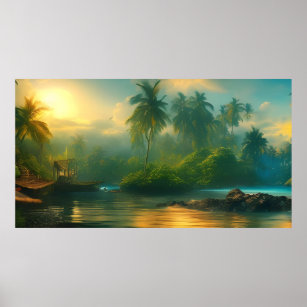 Beautiful Tropical South Pacific Island landscape Poster