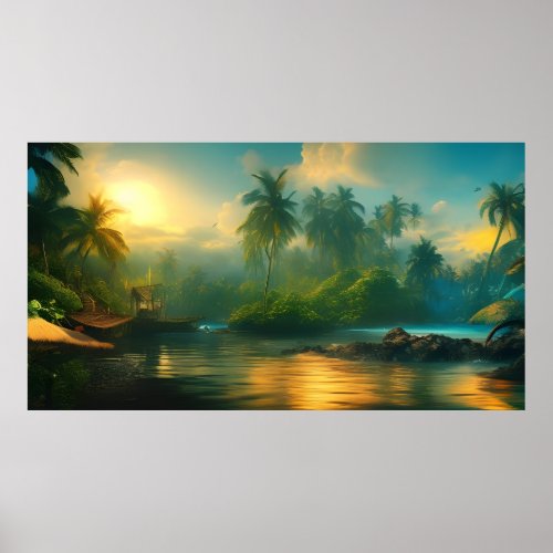 Beautiful Tropical South Pacific Island landscape  Poster