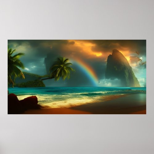 Beautiful Tropical South Pacific Island rainbow Po Poster