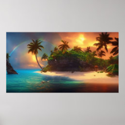 Beautiful Tropical South Pacific Island rainbow Poster
