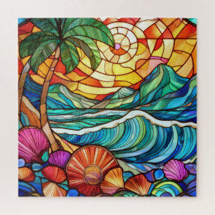 Beautiful Tropical stained glass art puzzle