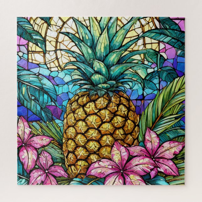 Beautiful Tropical stained glass art puzzle (Vertical)