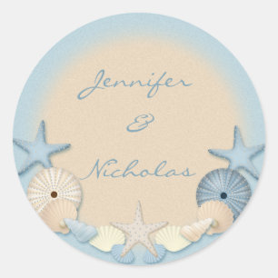 Beautiful Tropical Theme Beach Shells Classic Round Sticker