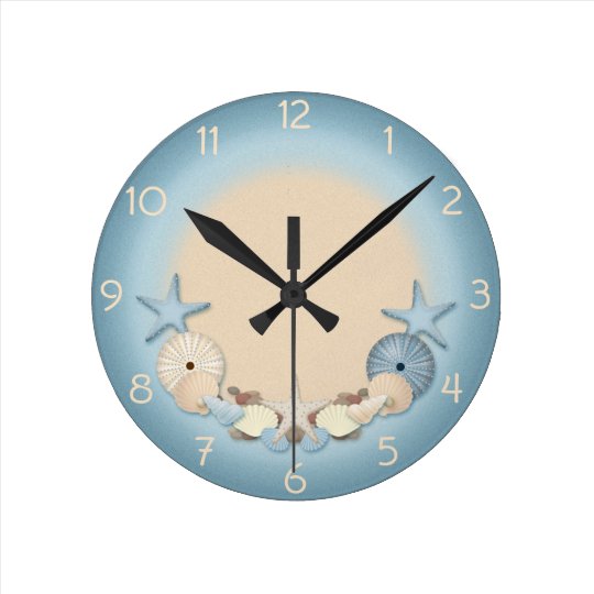 Beautiful Tropical Theme Beach Shells Round Clock