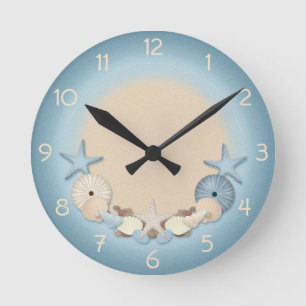 Beautiful Tropical Theme Beach Shells Round Clock