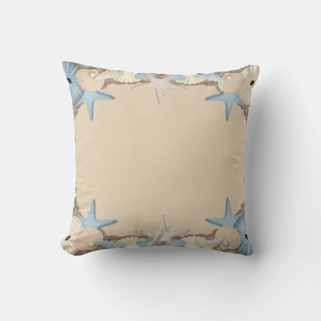 Beautiful Tropical Theme Beach Shells Throw Pillow (Front)