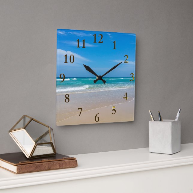 Beautiful Tropical Turquoise Beach Square Wall Clock (Office)