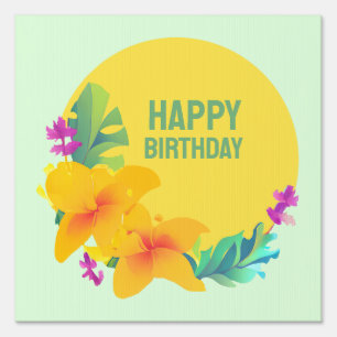 Beautiful Tropical Yellow Flowers Wreath Sign