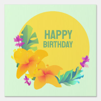 Beautiful Tropical Yellow Flowers Wreath Sign