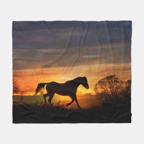 Beautiful Trotting Horse in the Sunrise Fleece Blanket