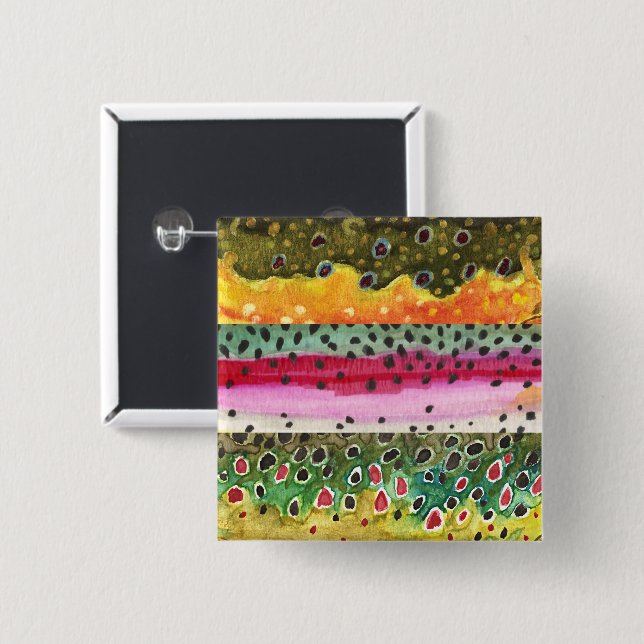 Beautiful Trout Skins - Brook, Rainbow, Brown Fish Button (Front & Back)