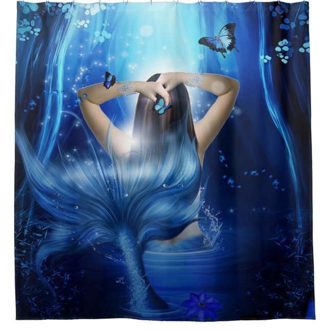 Beautiful True Blue Mermaid Shower Curtain (Front)