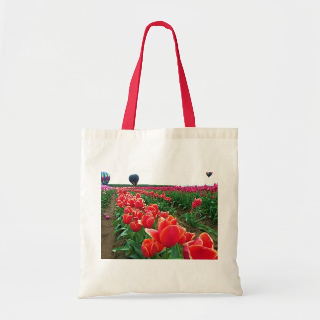 Beautiful Tulip Field with Hot Air Balloons Tote Bag (Front)