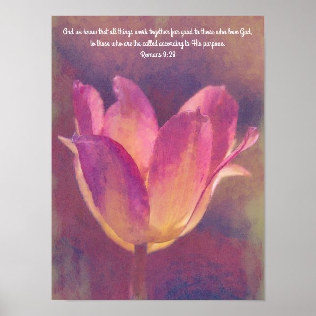 Beautiful Tulip Flower Art Bible Verse Poster (Front)