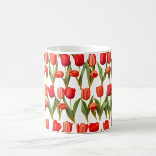 Beautiful Tulip Flowers Pattern in Horizontal Rows Coffee Mug (Center)