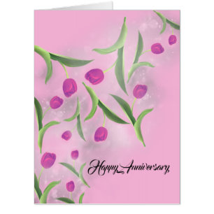 Beautiful Tulips on starry dust Happy anniversary Card