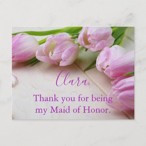 Beautiful Tulips Thank You Maid of Honor Postcard