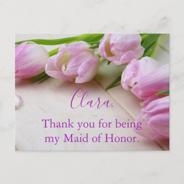 Beautiful Tulips Thank You Maid of Honor Postcard (Front)