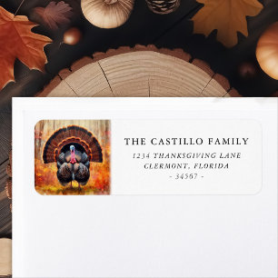 Beautiful Turkey in an Autumn Forest Thanksgiving Label