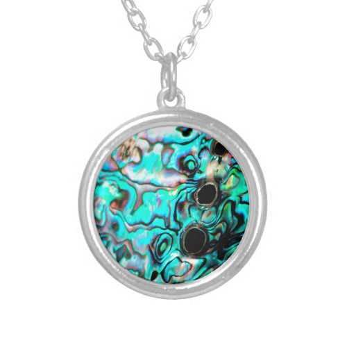 Beautiful turquoise abalone paua shell silver plated necklace