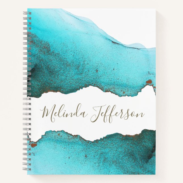 Beautiful Turquoise Abstract Custom Name Notebook (Front)