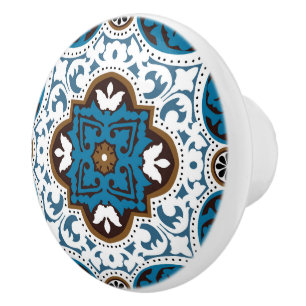 💙🤎 Beautiful turquoise and brown Azulejos, V Ceramic Knob
