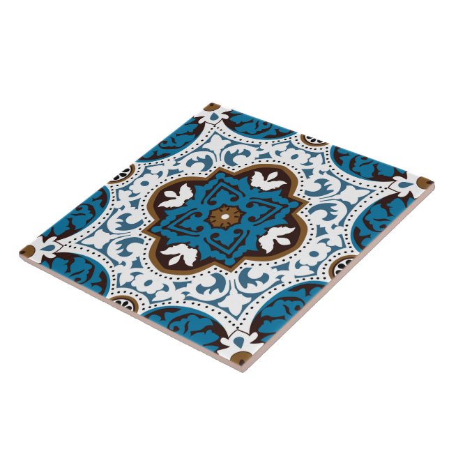💙🤎 Beautiful turquoise and brown Azulejos, V Ceramic Tile (Side)