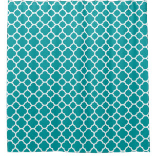Beautiful Turquoise and White Quatrefoil Pattern Shower Curtain