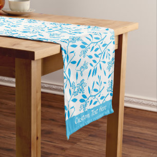 Beautiful Turquoise Blue Floral Foliage Pattern Short Table Runner